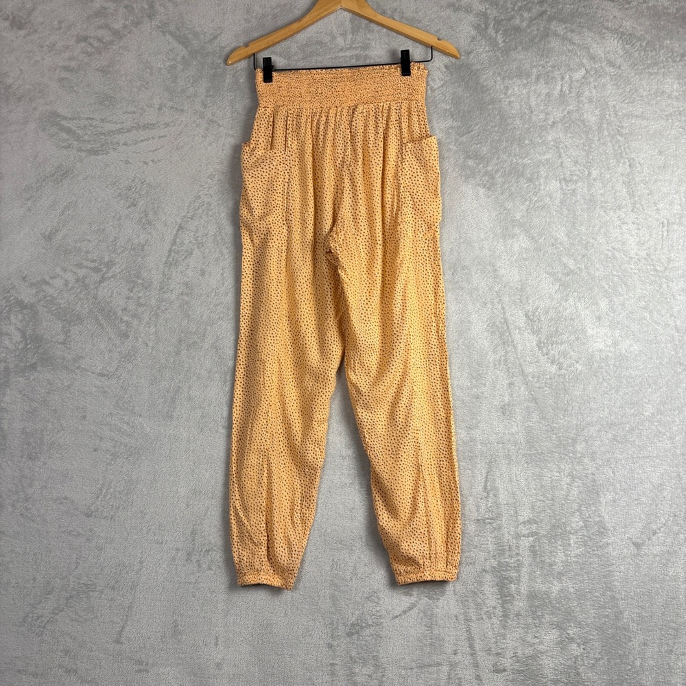 Aerie Womens XS Yellow Smocked Waist Tassel Jogger Pants Micro Dot Comfy Lounge - Picture 2 of 9